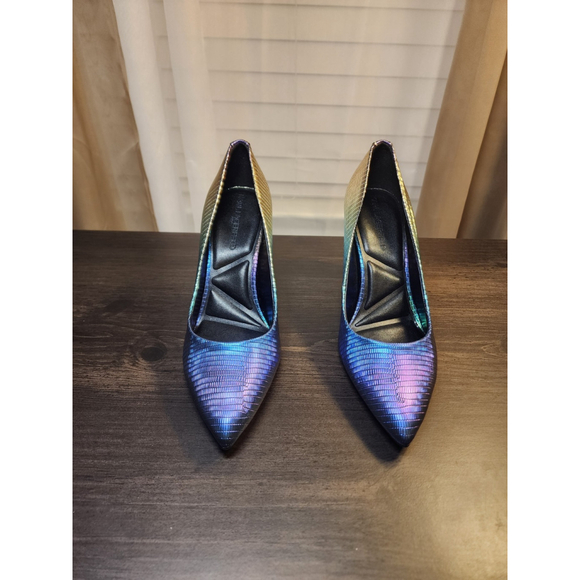 Karl Lagerfeld Iridescent Lizzard Print Pointed Pumps Stiletto Heels 7.5 M - Picture 5 of 16